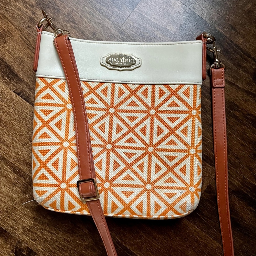 Spartina 449 Crossbody Purse Orange and Ivory